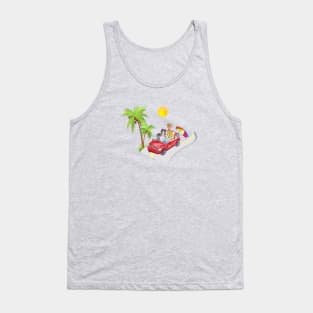 4 Cavalier King Charles Spaniels Driving to the Beach Tank Top